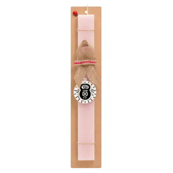 You can do it, Easter Set, wooden keychain & scented flat Easter candle (30cm) (PINK)