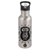 Water bottle Silver with straw, stainless steel 600ml