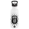 White water bottle with straw, stainless steel 600ml