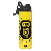 Metallic water bottle with safety lid, 850ml aluminum