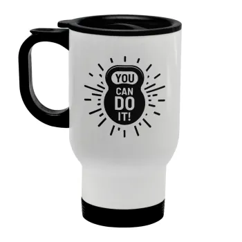 You can do it, Κούπα ταξιδιού ανοξείδωτη με καπάκι, διπλού τοιχώματος (θερμό) λευκή 450ml