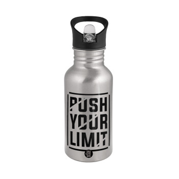 Push your limit, Water bottle Silver with straw, stainless steel 500ml