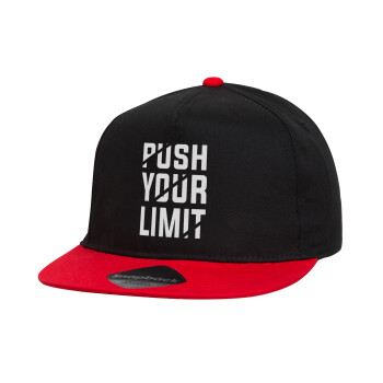 Push your limit, Καπέλο παιδικό Flat Snapback, Μαύρο/Κόκκινο (100% ΒΑΜΒΑΚΕΡΟ, ΠΑΙΔΙΚΟ, UNISEX, ONE SIZE)