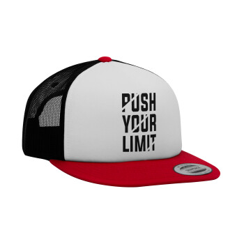 Push your limit, Καπέλο Ενηλίκων Foam Flat Snapback με Δίχτυ Κόκκινο-Λευκό-Μαύρο (POLYESTER, ΕΝΗΛΙΚΩΝ, UNISEX, ONE SIZE)