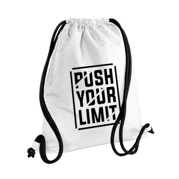 Push your limit, Τσάντα πλάτης πουγκί GYMBAG λευκή, με τσέπη (40x48cm) & χονδρά κορδόνια