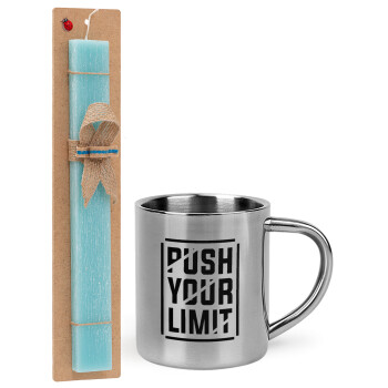 Push your limit, Easter Set, metallic thermal cup (300ml) & aromatic flat Easter candle (30cm) (TURQUOISE)