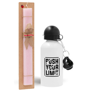Push your limit, Easter Set, metallic aluminum bottle (500ml) & aromatic flat Easter candle (30cm) (PINK)