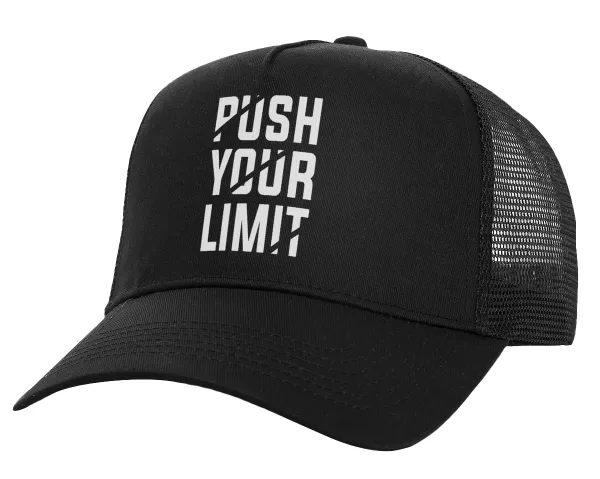Push your limit — Structured Trucker Adult Hat, with Mesh, Black (100% COTTON, ADULT, UNISEX, ONE SIZE)