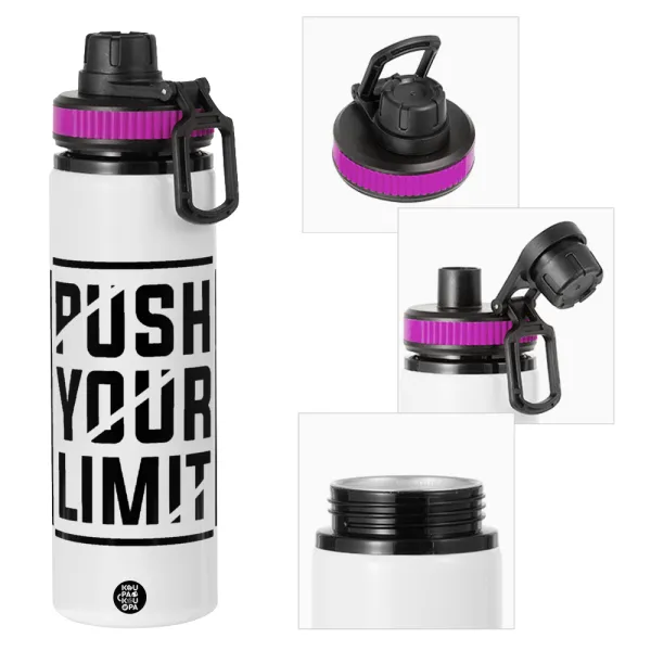 Push your limit — Metallic water bottle with safety lid, 850ml aluminum
