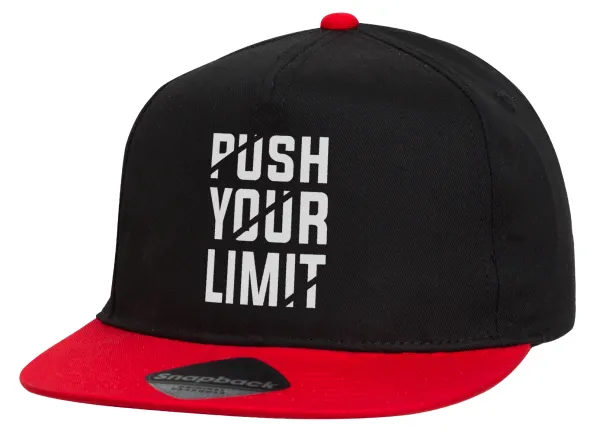 Push your limit — Children's Flat Snapback Hat, Black/Red (100% COTTON, CHILDREN'S, UNISEX, ONE SIZE)