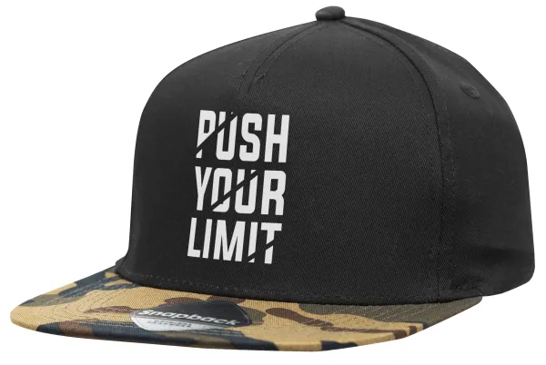 Push your limit — Adult Flat Snapback Hat Black/Camouflage, (100% COTTON TWILL, ADULT, UNISEX, ONE SIZE)