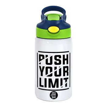 Push your limit, Children's hot water bottle, stainless steel, with safety straw, green, blue (350ml)