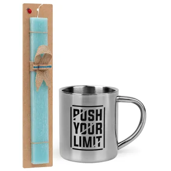 Push your limit, Easter Set, metallic thermal cup (300ml) & aromatic flat Easter candle (30cm) (TURQUOISE)