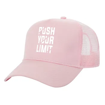 Push your limit, Structured Trucker Children's Hat, with Mesh, PINK (100% COTTON, CHILDREN'S, UNISEX, ONE SIZE)