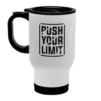 Push your limit, Stainless steel travel mug with lid, double wall white 450ml