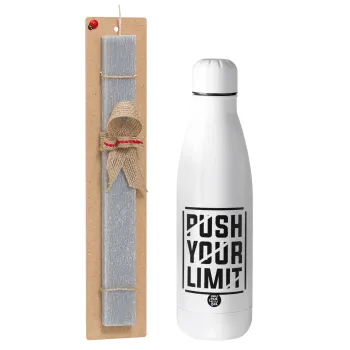 Push your limit, Easter Set, metallic stainless thermos bottle (500ml) & scented flat Easter candle (30cm) (GRAY)