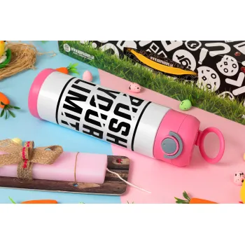 Push your limit, Easter candle, Childrens hot water bottle, stainless steel, with safety straw, PINK (500ml)