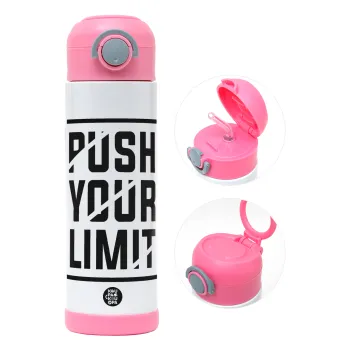 Push your limit, Children's hot water bottle, stainless steel, with safety straw, PINK (500ml)