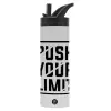 Metallic thermos bottle with straw & handle, stainless steel (Stainless steel 304), double-walled, 600ml.