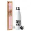 Easter Set, metallic stainless steel water bottle (750ml) & scented flat Easter candle (30cm) (PINK)