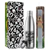 Easter Set, metallic stainless thermos flask (500ml) & scented flat Easter candle (30cm) (GRAY)