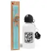 Easter Set, metallic aluminum water bottle (500ml) & scented flat candle (30cm) (TURQUOISE)