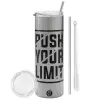 Tumbler stainless steel Silver 600ml, with metal straw & cleaning brush
