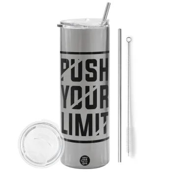 Push your limit, Tumbler stainless steel Silver 600ml, with metal straw & cleaning brush