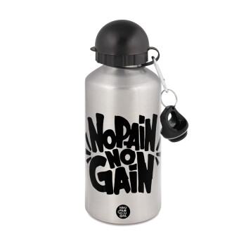 No pain no gain, Metallic water jug, Silver, aluminum 500ml