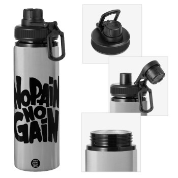 No pain no gain, Metallic water bottle with safety cap, 850ml aluminum