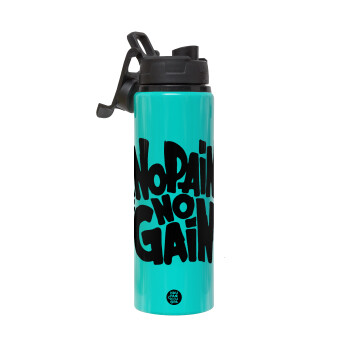 No pain no gain, Metallic water bottle with safety lid, 850ml aluminum