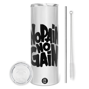 No pain no gain, Tumbler stainless steel 600ml, with metal straw & cleaning brush
