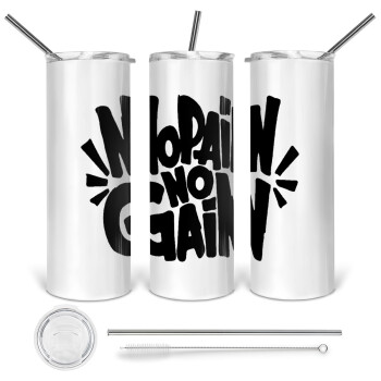 No pain no gain, 360 Eco friendly stainless steel tumbler 600ml, with metal straw & cleaning brush