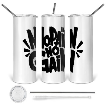 No pain no gain, Tumbler stainless steel 600ml, with metal straw & cleaning brush