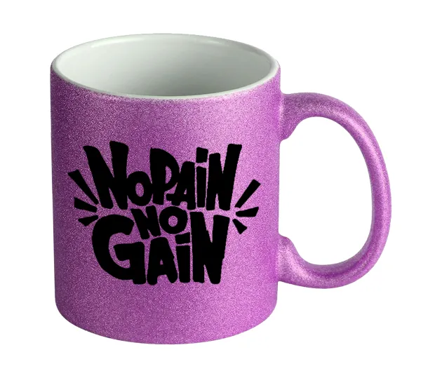 No pain no gain — Κούπα Μωβ Glitter που γυαλίζει, κεραμική, 330ml