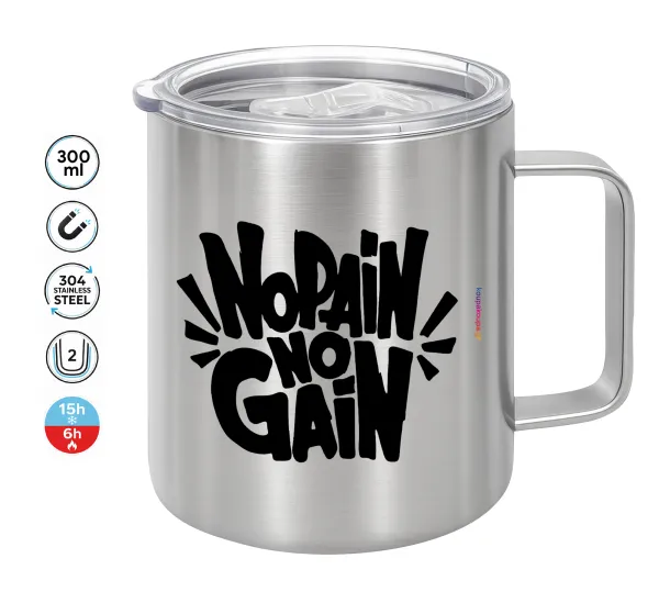 No pain no gain — Double-walled stainless steel mug 300ml with temperature-retaining lid