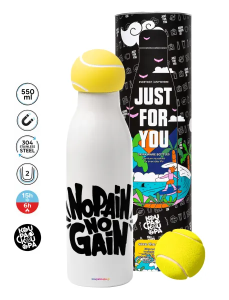 No pain no gain — Tennis ball Metal mug thermos White, double wall, 550ml