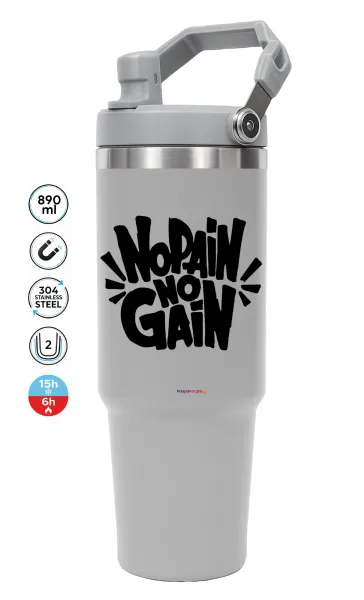 No pain no gain — ΓΚΡΙ Travel Tumbler Θερμός με χερούλι και καλαμάκι 890ml