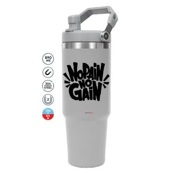 No pain no gain, ΓΚΡΙ χρώματος Θερμός Ανοξείδωτο 890ml (30oz) με χερούλι