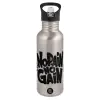 Water bottle Silver with straw, stainless steel 600ml