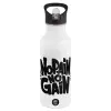 White water bottle with straw, stainless steel 600ml