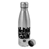 Metallic water bottle, stainless steel, 750ml