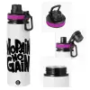 Metallic water bottle with safety lid, 850ml aluminum