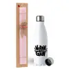Easter Set, metallic stainless steel water bottle (750ml) & scented flat Easter candle (30cm) (PINK)