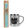 Easter Set, metallic thermal cup (300ml) & aromatic flat Easter candle (30cm) (TURQUOISE)