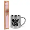 Easter Set, metallic thermal cup (300ml) & aromatic flat Easter candle (30cm) (PINK)