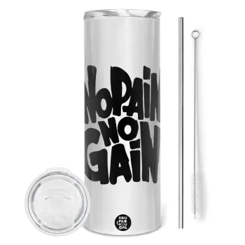 No pain no gain, Tumbler stainless steel 600ml, with metal straw & cleaning brush
