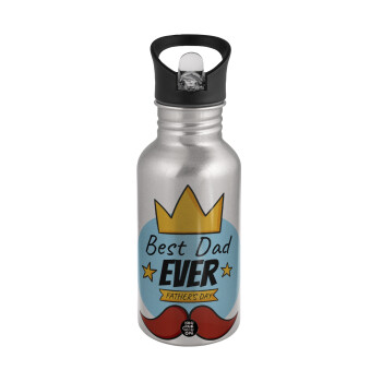 King, Best dad ever, Water bottle Silver with straw, stainless steel 500ml