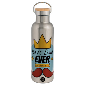 King, Best dad ever, Stainless steel Silver with wooden lid (bamboo), double wall, 750ml