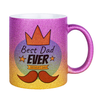King, Best dad ever, Κούπα Χρυσή/Ροζ Glitter, κεραμική, 330ml